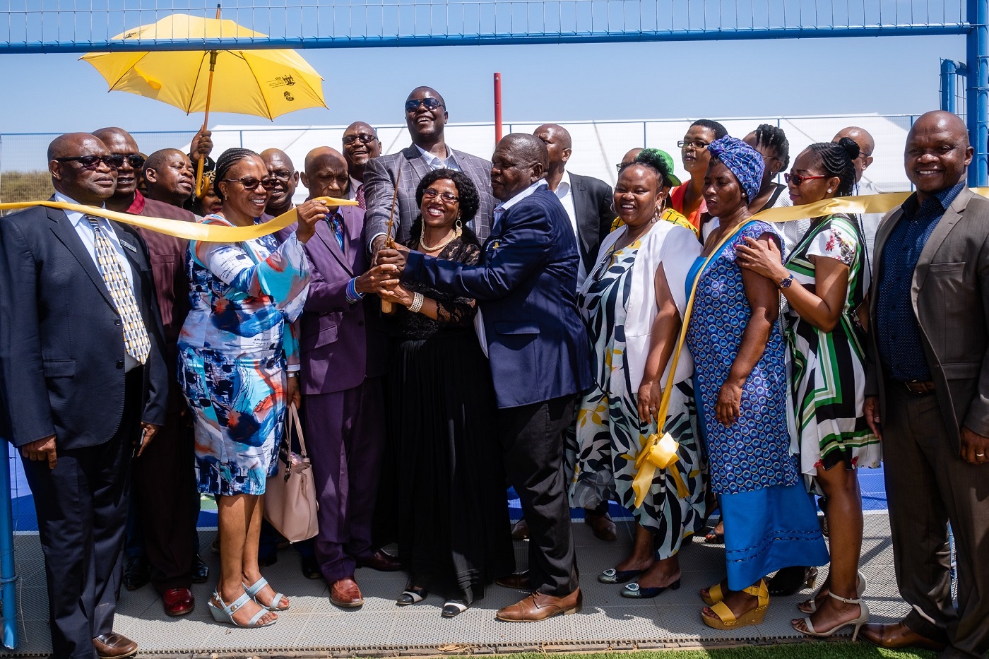 The official ribbon cutting ceremony of the new sports court at the Mphuphuthe Primary School.